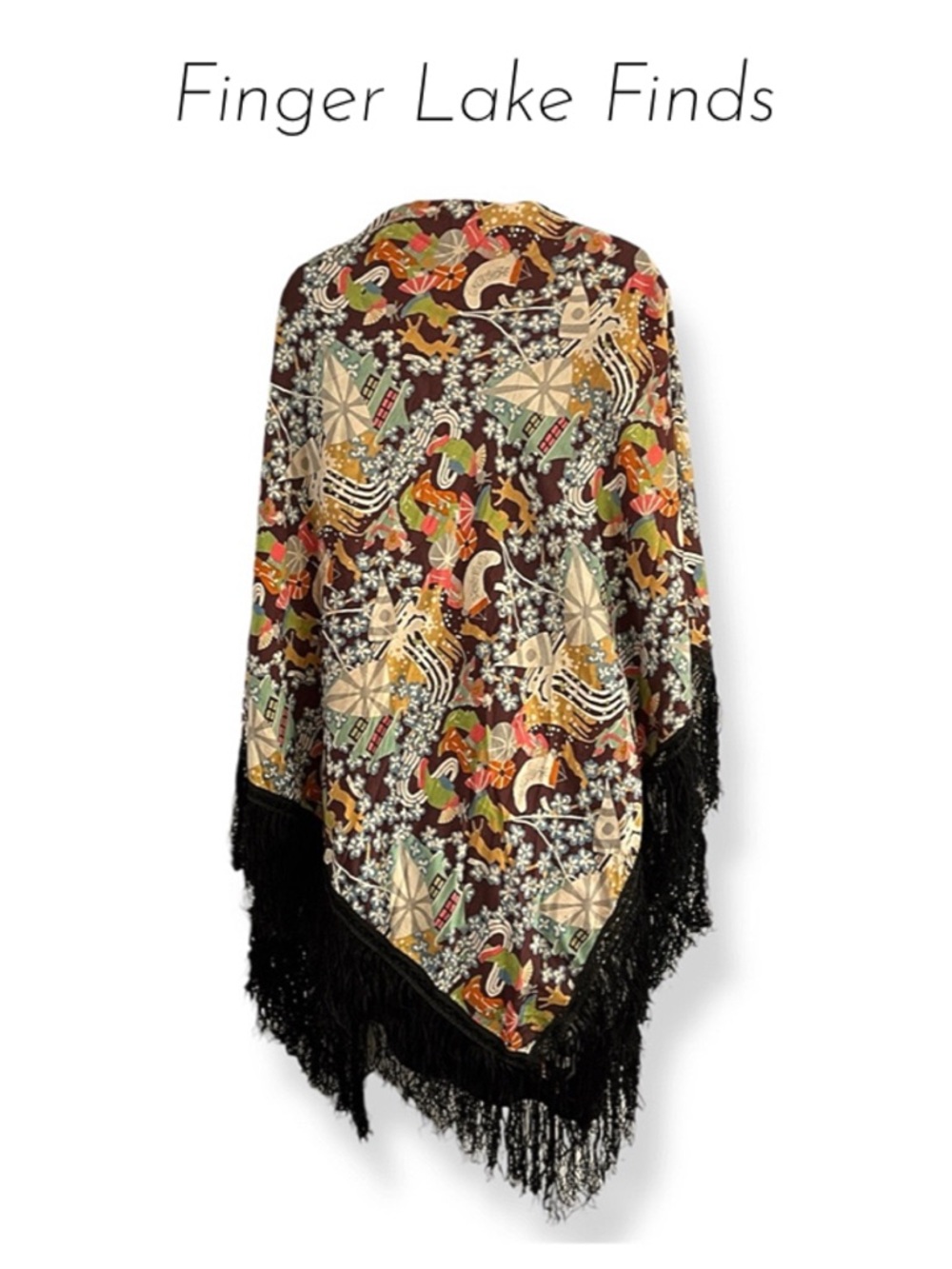 Vintage Silk Chinoiserie Piano Shawl